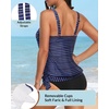 image:imageYonique Womens Blouson Tankini Swim Top Loose Fit Strappy Bathing Suit  Removable cups for custom shaping Tummy Control SwimwearNavy Striped