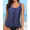 image:imageYonique Womens Blouson Tankini Swim Top Loose Fit Strappy Bathing Suit  Removable cups for custom shaping Tummy Control SwimwearNavy Striped