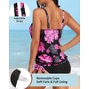 image:imageYonique Womens Blouson Tankini Swim Top Loose Fit Strappy Bathing Suit  Removable cups for custom shaping Tummy Control SwimwearPink Floral