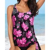 image:imageYonique Womens Blouson Tankini Swim Top Loose Fit Strappy Bathing Suit  Removable cups for custom shaping Tummy Control SwimwearPink Floral