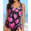 image:imageYonique Womens Blouson Tankini Swim Top Loose Fit Strappy Bathing Suit  Removable cups for custom shaping Tummy Control SwimwearPink Floral