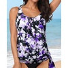 image:imageYonique Womens Blouson Tankini Swim Top Loose Fit Strappy Bathing Suit  Removable cups for custom shaping Tummy Control SwimwearPurple Floral