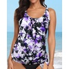 image:imageYonique Womens Blouson Tankini Swim Top Loose Fit Strappy Bathing Suit  Removable cups for custom shaping Tummy Control SwimwearPurple Floral