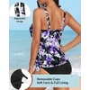 image:imageYonique Womens Blouson Tankini Swim Top Loose Fit Strappy Bathing Suit  Removable cups for custom shaping Tummy Control SwimwearPurple Floral
