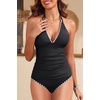 image:imageYonique Womens Two Piece Swimsuits Tummy Control Tankini Plus Size Bathing Suit Halter V Neck SwimwearBlack 01