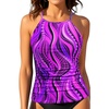 image:imageWomen Tankini Swim Top Only  High Neck Bathing Suit Tops Tummy Control Tank Top No BottomPurple Wavy Pattern