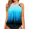 image:imageWomens High Neck Tankini Top  Blouson Bathing Suit Top Loose Fit Swim Top 2025 Modest Swimsuit Top No BottomAqua Gradient