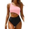 image:imageWomens One Piece Swimsuit One Shoulder Cutout Tummy Control Bathing Suit  Wide Strap Removable Pads Full Coverage Full Lined Colorblack Sexy Chafefree skin via claspfree backPink and Black