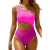 image:imageWomens One Piece Swimsuit One Shoulder Cutout Tummy Control Bathing Suit  Wide Strap Removable Pads Full Coverage Full Lined Colorblack Sexy Chafefree skin via claspfree backColorblock Pink