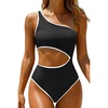 image:imageWomens One Piece Swimsuit One Shoulder Cutout Tummy Control Bathing Suit  Wide Strap Removable Pads Full Coverage Full Lined Colorblack Sexy Chafefree skin via claspfree backBlack White