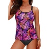 image:imageWomens Tankini Swimsuits Two Piece Strappy Back Swimsuits Boy Shorts  Athletic bathing suit Removable cups for personalized lift Quick dry fabricPurple Pink Leaves