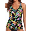image:imageWomens Tankini Top Only Athletic Swim Top Modest Tankini Swimsuit No Bottom  V Neck Adjustable Strap Cross Geometric Straps Removable cup Loose fit Full LiningGreen Flower