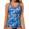 image:imageWomens Tankini Top Only Athletic Swim Top Modest Tankini Swimsuit No Bottom  V Neck Adjustable Strap Cross Geometric Straps Removable cup Loose fit Full LiningBlue Leaf