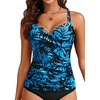 image:imageWomens Underwire Tankini Top Only Tummy Control Push Up Swimsuit Top  Twist Front Sweetheart Neckline Unremovable Cups Push Up Bra Criss Cross Back Adjustable StrapsBlue Leaves