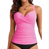 image:imageWomens Underwire Tankini Top Only Tummy Control Push Up Swimsuit Top  Twist Front Sweetheart Neckline Unremovable Cups Push Up Bra Criss Cross Back Adjustable StrapsPink White Striped