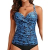 image:imageWomens Underwire Tankini Top Only Tummy Control Push Up Swimsuit Top  Twist Front Sweetheart Neckline Unremovable Cups Push Up Bra Criss Cross Back Adjustable StrapsBlue Paisley 02
