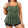 image:imageYonique Plus Size Tankini Swimsuits for Women Two Piece Ruffle Swimsuit  High Waist Shorts 3Layer Ruffle Removable Cups Adjustable StrapsArmy Green