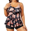 image:imageYonique Plus Size Tankini Swimsuits for Women Two Piece Ruffle Swimsuit  High Waist Shorts 3Layer Ruffle Removable Cups Adjustable StrapsOrange Floral