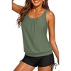image:imageYonique Women Blouson Tankini Swimsuits Two Piece Bathing Suits with Shorts  Adjustable straps Drawstring side shorts Athletic swim set Add removable cups to customize shapeArmy Green