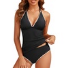 image:imageYonique Womens Two Piece Swimsuits Tummy Control Tankini Plus Size Bathing Suit Halter V Neck SwimwearBlack 01