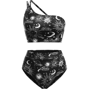 image:imageWomen High Waisted Bikini One Shoulder Two Piece Full Coverage SwimsuitsSun and Moon