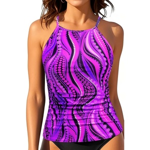 image:imageWomen Tankini Swim Top Only  High Neck Bathing Suit Tops Tummy Control Tank Top No BottomPurple Wavy Pattern
