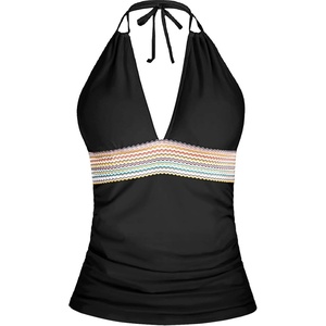 image:imageWomens Halter Tankini Top V Neck Swim Top Tummy Control Bathing Suit  Adjustable Straps Removable Cups Backless Full lining Dry Quickly Full Torso Modesty Via Long HemBlack 01