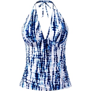 image:imageWomens Halter Tankini Top V Neck Swim Top Tummy Control Bathing Suit  Adjustable Straps Removable Cups Backless Full lining Dry Quickly Full Torso Modesty Via Long HemBlue Tie Dye