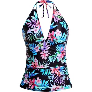 image:imageWomens Halter Tankini Top V Neck Swim Top Tummy Control Bathing Suit  Adjustable Straps Removable Cups Backless Full lining Dry Quickly Full Torso Modesty Via Long HemColorful Floral 02