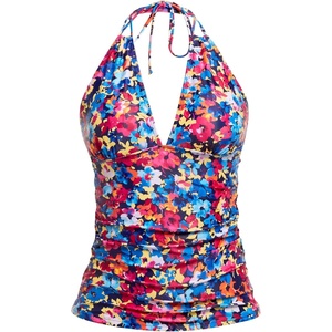 image:imageWomens Halter Tankini Top V Neck Swim Top Tummy Control Bathing Suit  Adjustable Straps Removable Cups Backless Full lining Dry Quickly Full Torso Modesty Via Long HemColorful Floral 03