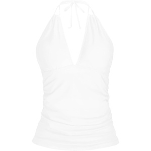 image:imageWomens Halter Tankini Top V Neck Swim Top Tummy Control Bathing Suit  Adjustable Straps Removable Cups Backless Full lining Dry Quickly Full Torso Modesty Via Long HemWhite