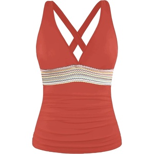 image:imageWomens Halter Tankini Top V Neck Swim Top Tummy Control Bathing Suit  Adjustable Straps Removable Cups Backless Full lining Dry Quickly Full Torso Modesty Via Long HemBrick Red 01