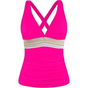 image:imageWomens Halter Tankini Top V Neck Swim Top Tummy Control Bathing Suit  Adjustable Straps Removable Cups Backless Full lining Dry Quickly Full Torso Modesty Via Long HemHot Pink