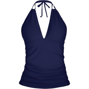 image:imageWomens Halter Tankini Top V Neck Swim Top Tummy Control Bathing Suit  Adjustable Straps Removable Cups Backless Full lining Dry Quickly Full Torso Modesty Via Long HemNavy Blue