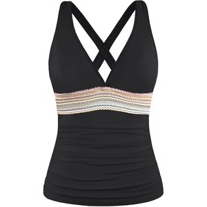 image:imageWomens Halter Tankini Top V Neck Swim Top Tummy Control Bathing Suit  Adjustable Straps Removable Cups Backless Full lining Dry Quickly Full Torso Modesty Via Long HemBlack 03