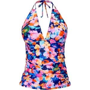 image:imageWomens Halter Tankini Top V Neck Swim Top Tummy Control Bathing Suit  Adjustable Straps Removable Cups Backless Full lining Dry Quickly Full Torso Modesty Via Long HemColorful Floral