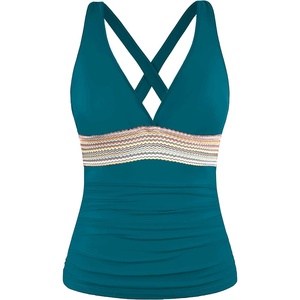 image:imageWomens Halter Tankini Top V Neck Swim Top Tummy Control Bathing Suit  Adjustable Straps Removable Cups Backless Full lining Dry Quickly Full Torso Modesty Via Long HemTeal 01