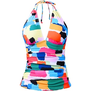 image:imageWomens Halter Tankini Top V Neck Swim Top Tummy Control Bathing Suit  Adjustable Straps Removable Cups Backless Full lining Dry Quickly Full Torso Modesty Via Long HemColor Block