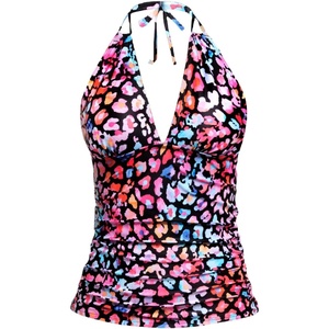 image:imageWomens Halter Tankini Top V Neck Swim Top Tummy Control Bathing Suit  Adjustable Straps Removable Cups Backless Full lining Dry Quickly Full Torso Modesty Via Long HemColorful Leopard