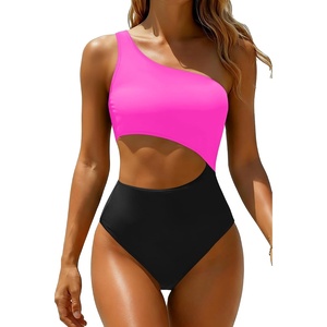 image:imageWomens One Piece Swimsuit One Shoulder Cutout Tummy Control Bathing Suit  Wide Strap Removable Pads Full Coverage Full Lined Colorblack Sexy Chafefree skin via claspfree backHot Pink