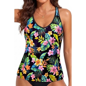 image:imageWomens Tankini Top Only Athletic Swim Top Modest Tankini Swimsuit No Bottom  V Neck Adjustable Strap Cross Geometric Straps Removable cup Loose fit Full LiningGreen Flower