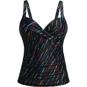 image:imageWomens Underwire Tankini Top Only Tummy Control Push Up Swimsuit Top  Twist Front Sweetheart Neckline Unremovable Cups Push Up Bra Criss Cross Back Adjustable StrapsColorful Stripe