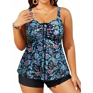image:imageYonique Plus Size Tankini Swimsuits for Women Two Piece Ruffle Swimsuit  High Waist Shorts 3Layer Ruffle Removable Cups Adjustable StrapsFlowyblack Floral 02
