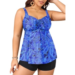 image:imageYonique Plus Size Tankini Swimsuits for Women Two Piece Ruffle Swimsuit  High Waist Shorts 3Layer Ruffle Removable Cups Adjustable StrapsFlowyblue Paisley
