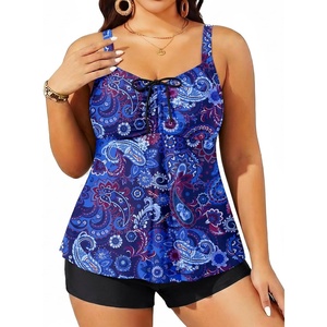 image:imageYonique Plus Size Tankini Swimsuits for Women Two Piece Ruffle Swimsuit  High Waist Shorts 3Layer Ruffle Removable Cups Adjustable StrapsFlowyblue Paisley 02