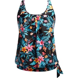 image:imageYonique Womens Blouson Tankini Swim Top Loose Fit Strappy Bathing Suit  Removable cups for custom shaping Tummy Control SwimwearBlack Floral
