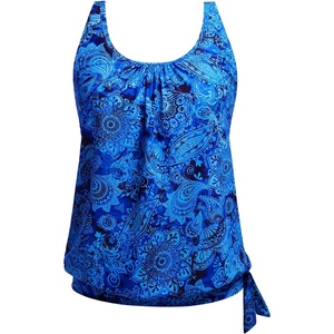 image:imageYonique Womens Blouson Tankini Swim Top Loose Fit Strappy Bathing Suit  Removable cups for custom shaping Tummy Control SwimwearBlue Paisley