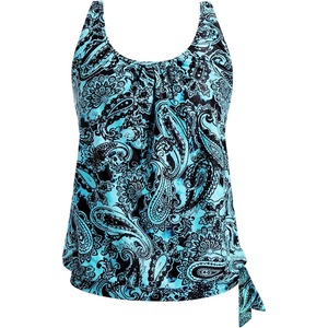 image:imageYonique Womens Blouson Tankini Swim Top Loose Fit Strappy Bathing Suit  Removable cups for custom shaping Tummy Control SwimwearBlue Paisley Print