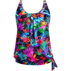 image:imageYonique Womens Blouson Tankini Swim Top Loose Fit Strappy Bathing Suit  Removable cups for custom shaping Tummy Control SwimwearColorful Leaves1