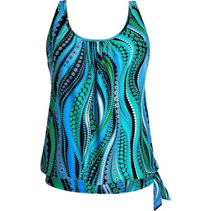 image:imageYonique Womens Blouson Tankini Swim Top Loose Fit Strappy Bathing Suit  Removable cups for custom shaping Tummy Control SwimwearGreen Wavy Pattern